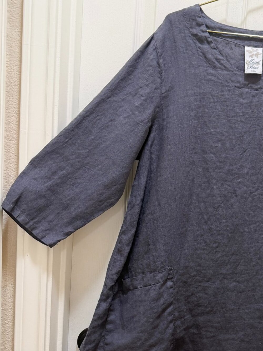 Match Point USA 100% Linen Tunic Top Size S Gray‎ Patch Pockets Lagenlook Boho - Picture 2 of 13